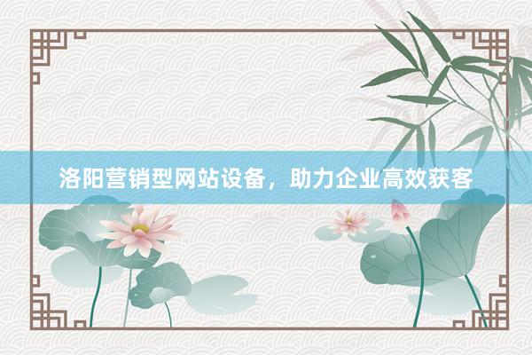 洛阳营销型网站设备，助力企业高效获客